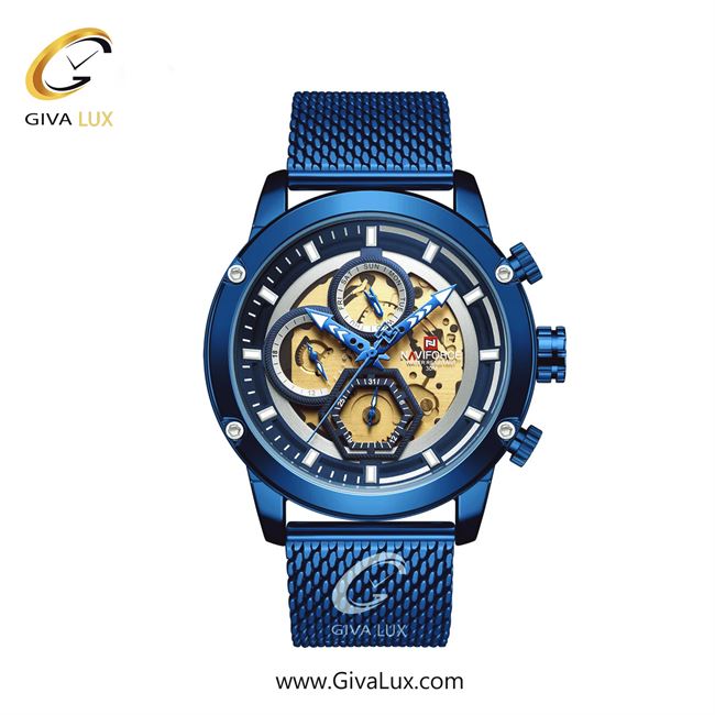 ساعت مچی اورجینال مردانه ناوی فورس|Naviforce|نوی فورس|نیوی فورس سه موتوره فول تایم آبی | آبی| آبی-طلایی| کد رفرنس NF9167 BE/BE